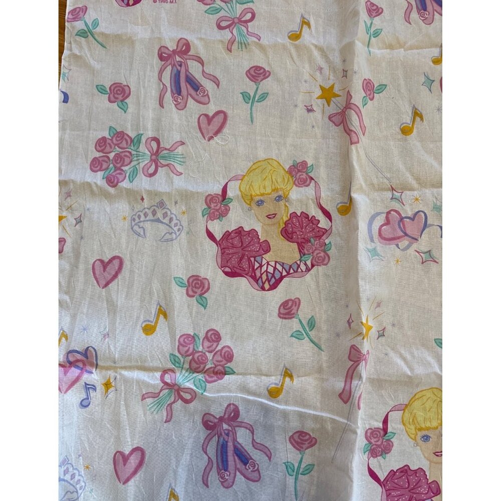 Vintage Barbie Fabric / Twin Flat Sheet 1995 Mattel Hearts Ballet Shoes READ